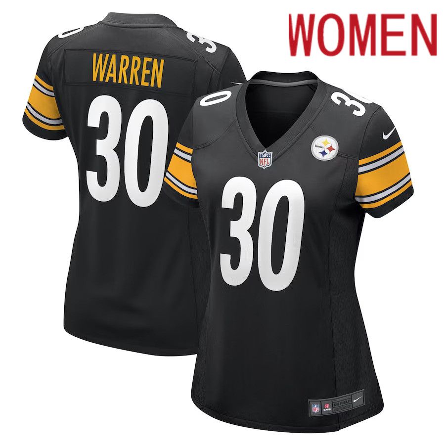 Women Pittsburgh Steelers #30 Jaylen Warren Nike Black Game Player NFL Jersey->women nfl jersey->Women Jersey